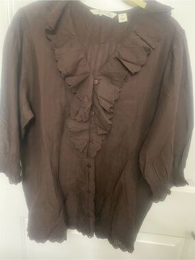 Ree By The Pioneer Woman Ruffled Eyelet Trim 3/4 Sleeve NWOT